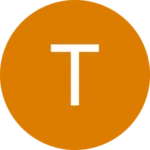 arte com um círculo laranja e a letra T, em branco
