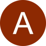 arte com um círculo vermelho e a letra A, em branco