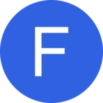 arte com um círculo azul e a letra F, em branco